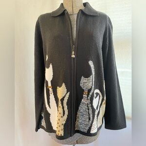 Allison Daley cat cardigan zip front